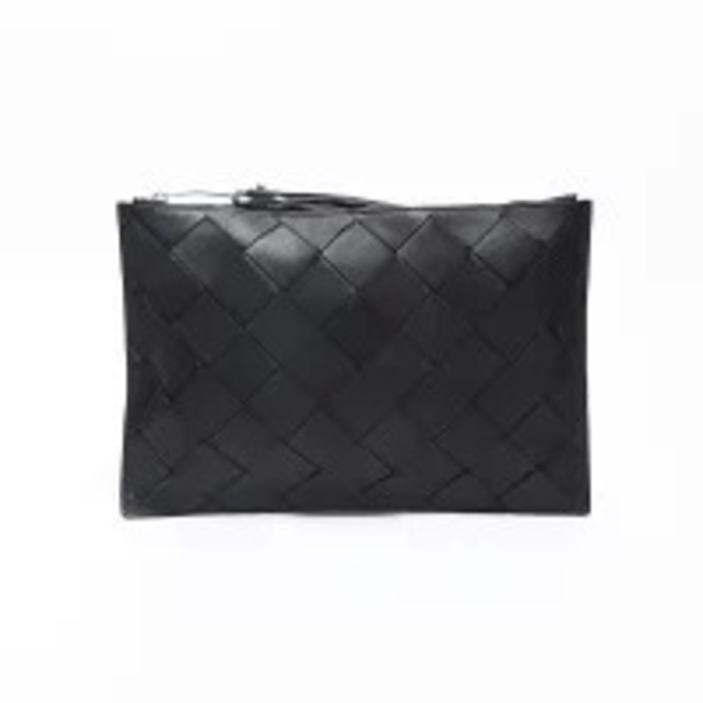 Bottega Veneta Intrecciato Lambskin Leather Clutch Bag Black